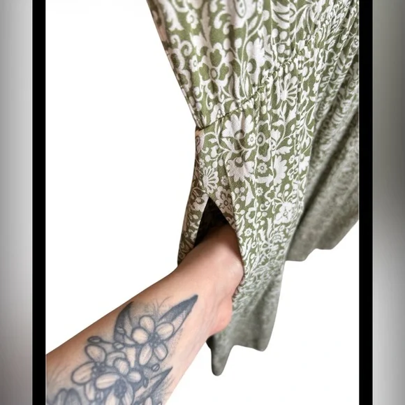 Boden Flutter Sleeve Floral Jersey Dress In Green Ivory W Pockets Size 12L - Picture 5 of 7